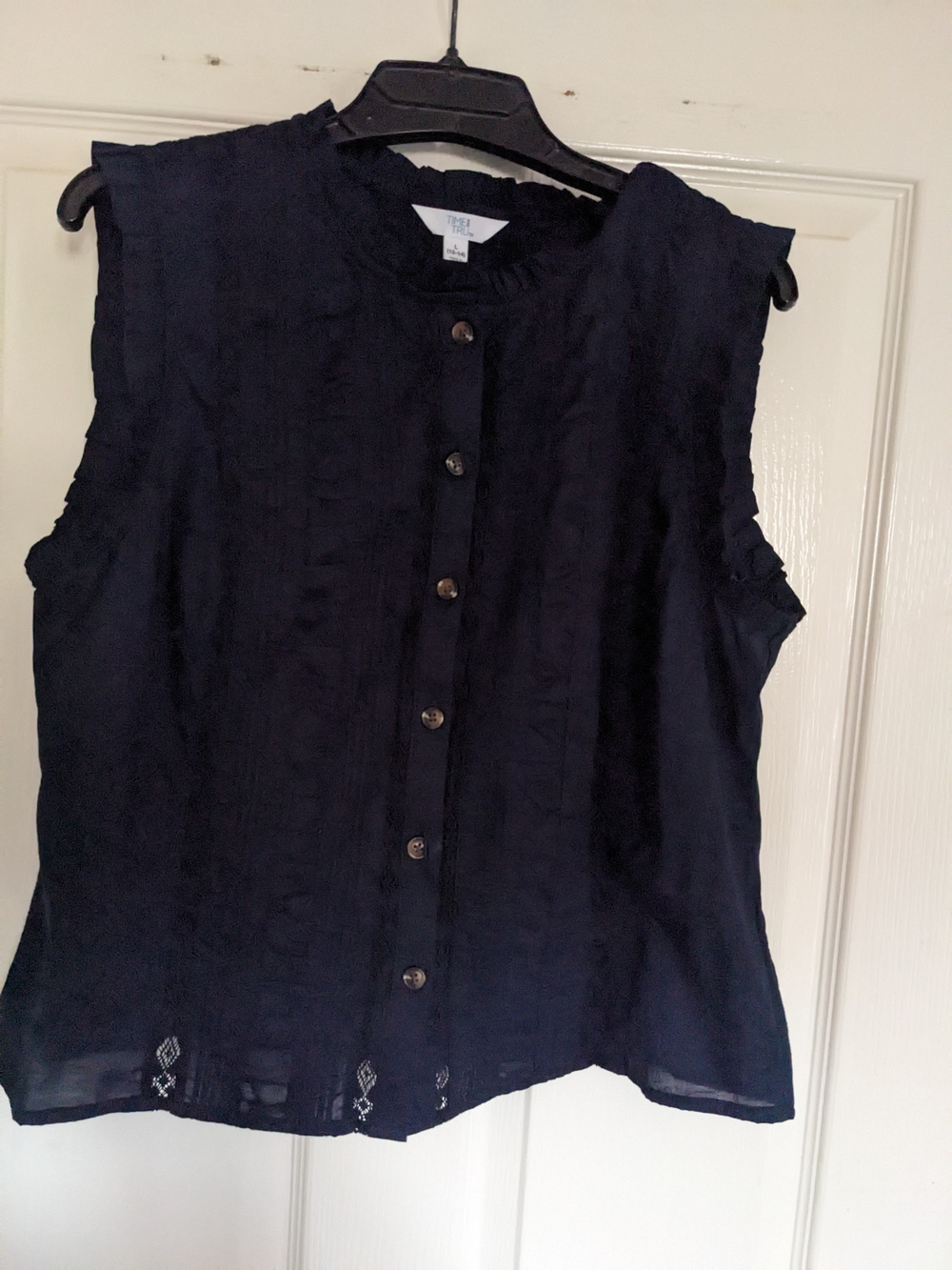Time and Tru Navy Sleeveless Button-Front Blouse